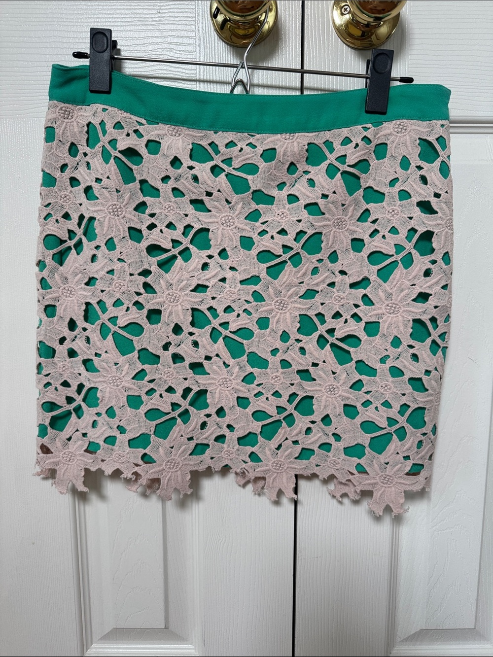 Lace Overlay Pencil Skirt in Green and off white size medium English rose